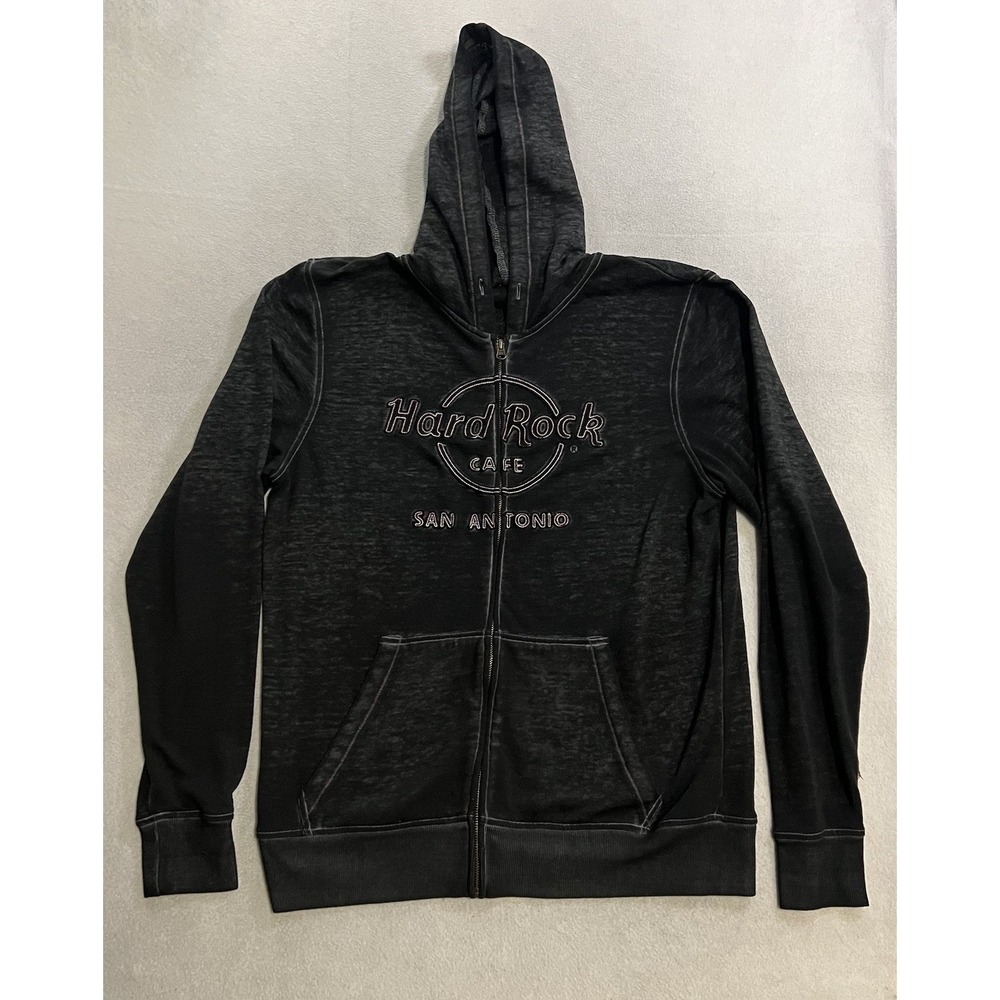 Hard Rock Cafe San Antonio TX Full Zip Hoodie Men's Large Distressed Sweatshirt